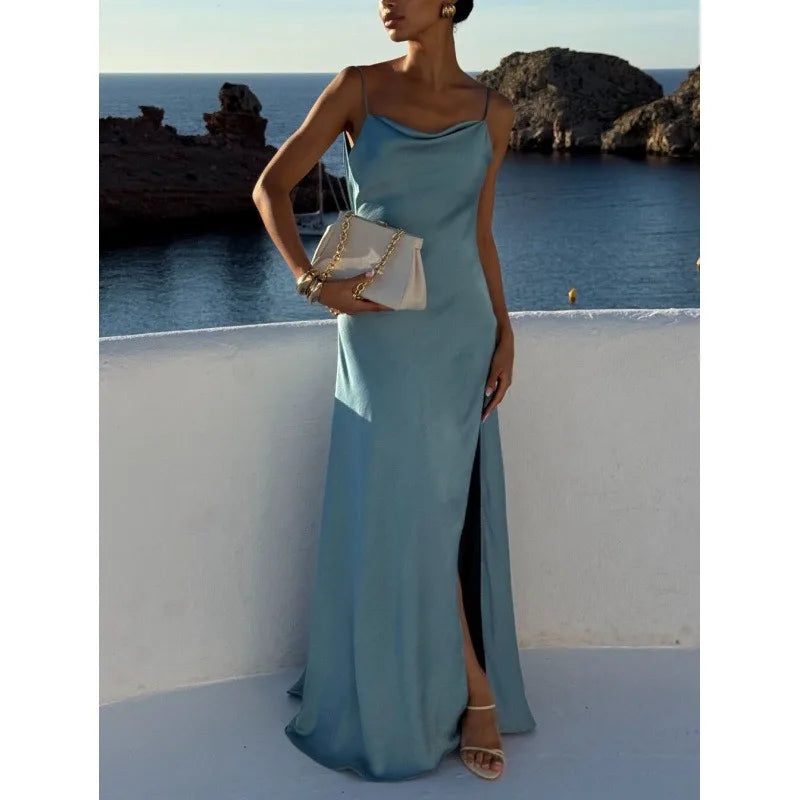 Elegant Women Guest Wedding Dress Sexy Strap Halter Backless Slim Cocktial Evening Maxi Dress Luxury Party Celebrity Prom Gown Luxlife Brands