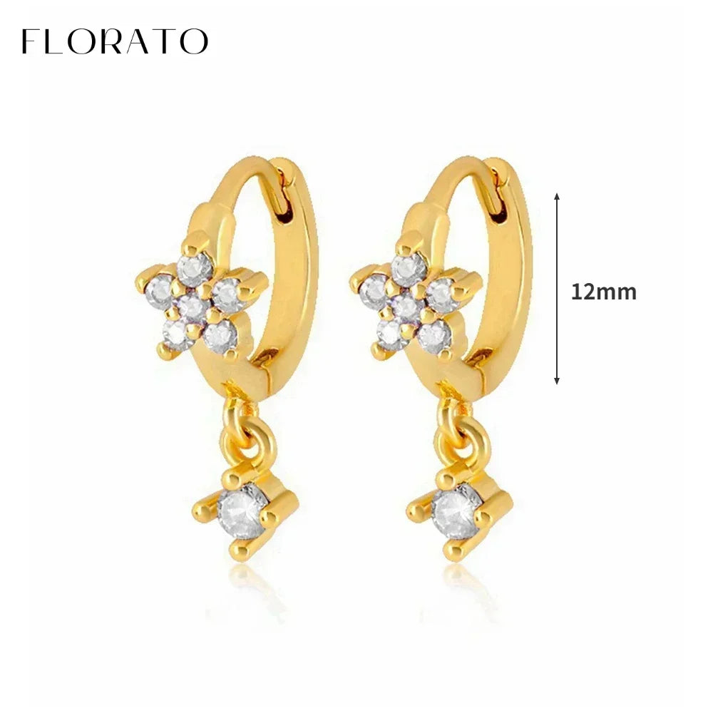 Luxury white crystal zircon earrings 925 sterling silver ear needles Hoop gold earrings For women Fashion Luxury Wedding Jewelry