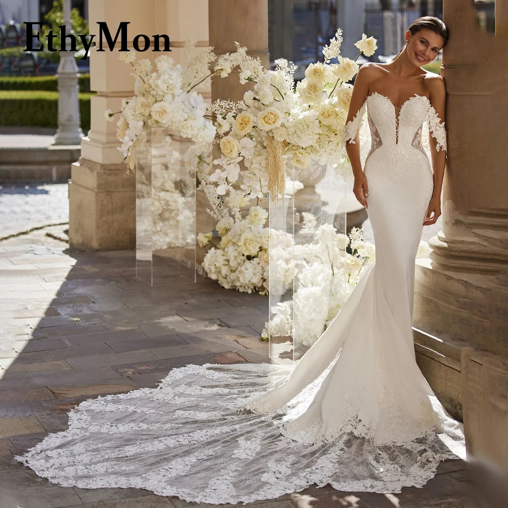 Ethymon Modern Sweetheart Wedding Gown For Bride Off the Shoulder Trumpet Lace Appliques Backless Robe De Mariée Customised Luxlife Brands