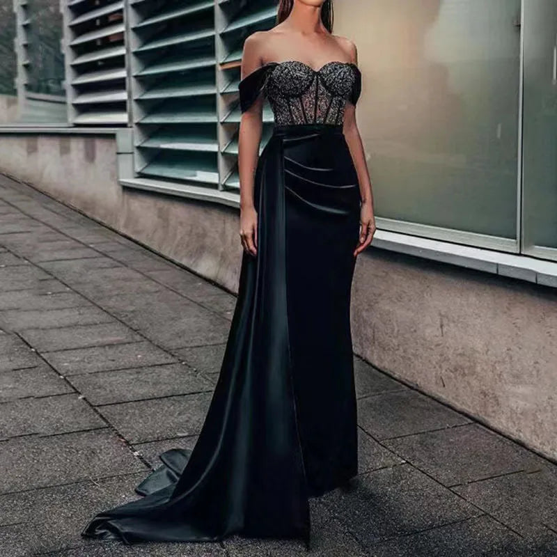 Black Lace Off the Shoulder Mermaid Gown