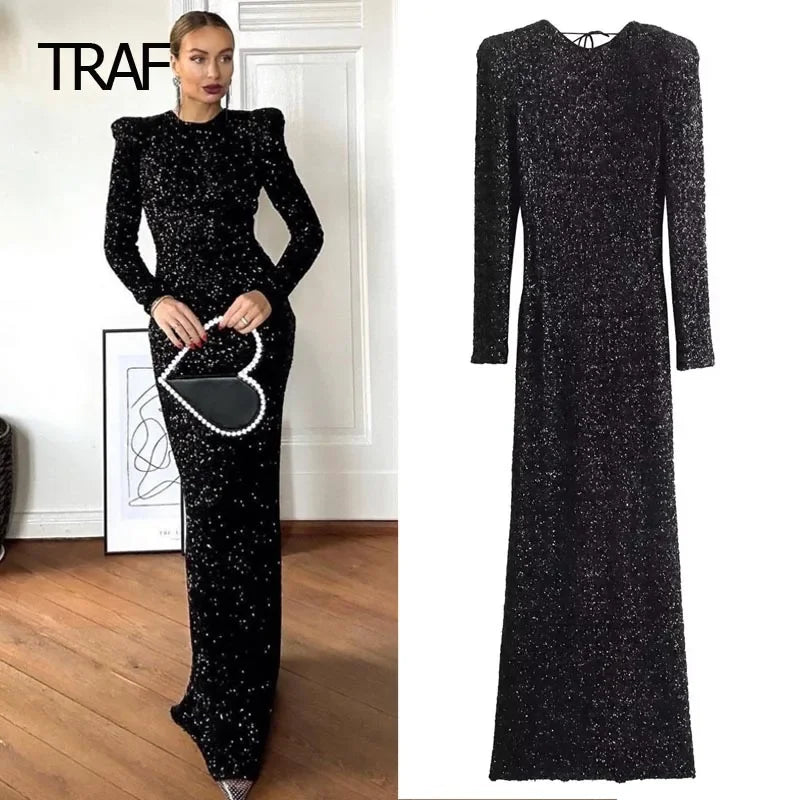 Sarah Sequin Long Evening Dress LUXLIFE BRANDS