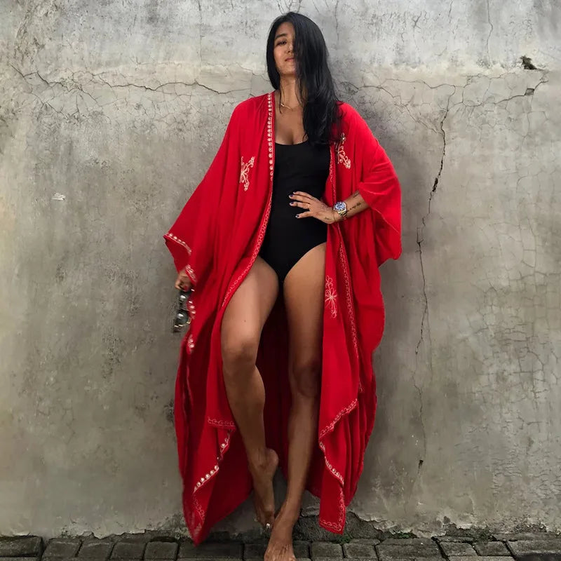 WeHello Beach Cover Up Long Kimono for Women Summer Swimsuit Cape Solid Fashion Tunic Dresses Bathing Suits Cardigan Shawl LUXLIFE BRANDS