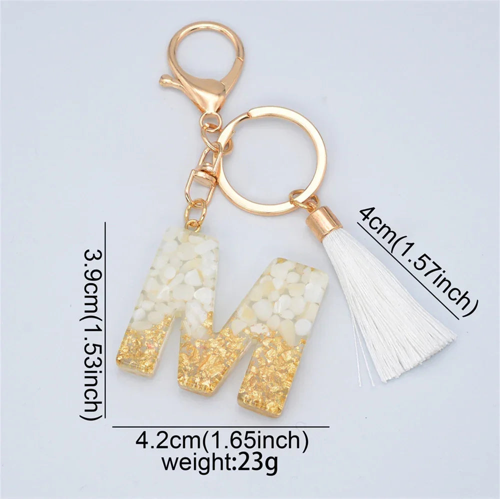 Fashion Bling A to Z Letter Keychain With White Tassel 26 Initial Keychain Car Key Holder Handbag Accessories LUXLIFE BRANDS