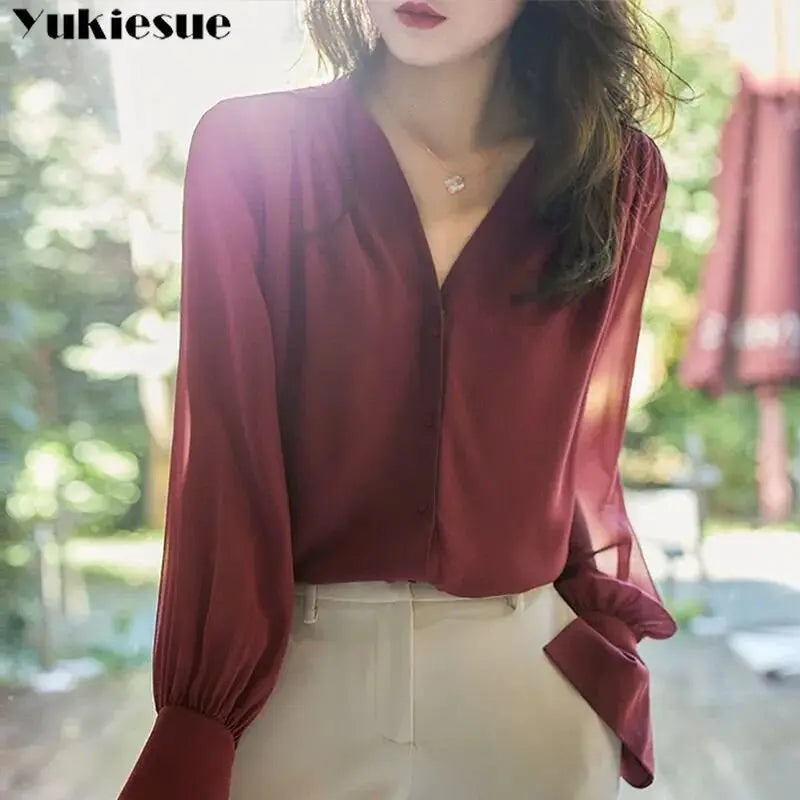 Spring Summer Elegant blouse women Korean Chiffon Shirt Women Long Sleeve Ruffled Women&#39;s shirts and blouses Office Lady Tops