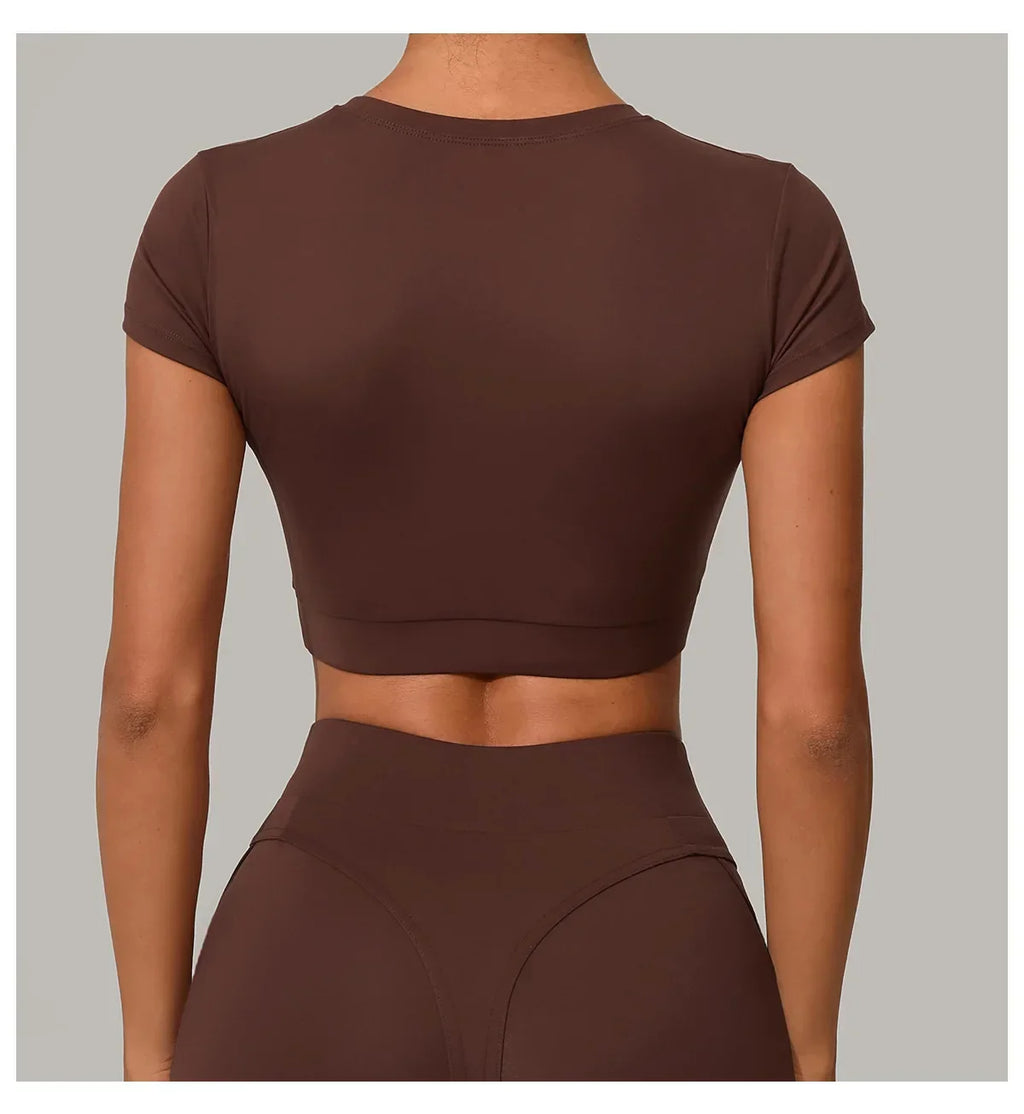 Yoga T-shirt Women's Short Sleeved Sports T-shirt Quick Drying Workout Short Sleeved Pilates Running Tights Exercise Fitness Top