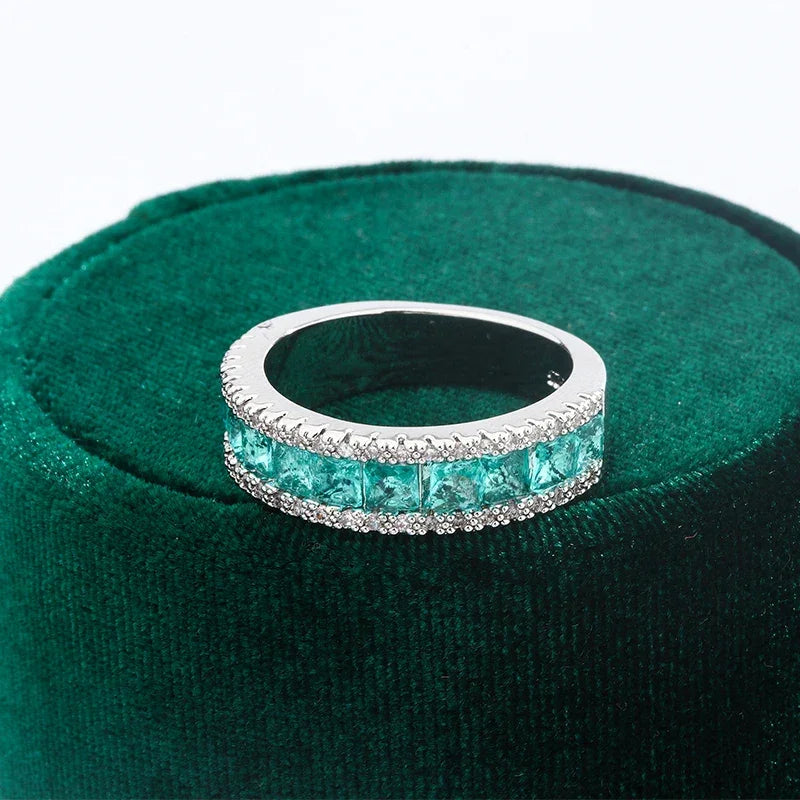 Beautiful 925 Silver Plated Women's Ring Geometric Square Green Zircon Jewelry Anniversary Gift Fashion Engagement Ring LUXLIFE BRANDS