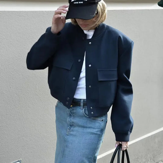 Bomber Jacket Women 2023 Fashion Button Pocket Long Sleeve Crop Tops Streetwear Baseball Jackets Winter Casual Coats Outerwear LUXLIFE BRANDS