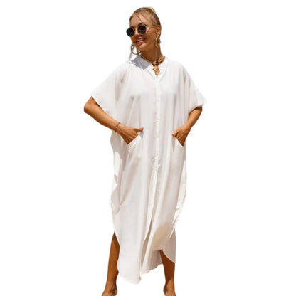 Women Bathing Suit Cover Up Shirt Beach Bikinis Swimsuit Coverups Side Slit Beachwears Buttons Down Beach Dress Shirt LUXLIFE BRANDS