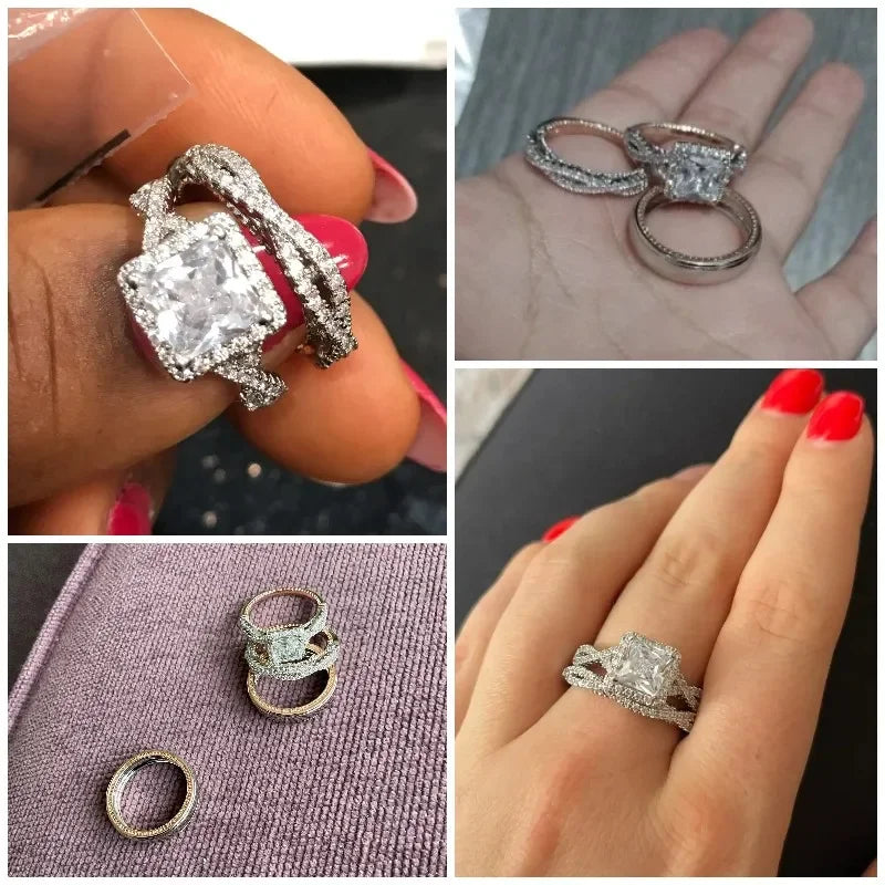 Princess Cut Cubic Zircon Bridal Ring Set LUXLIFE BRANDS