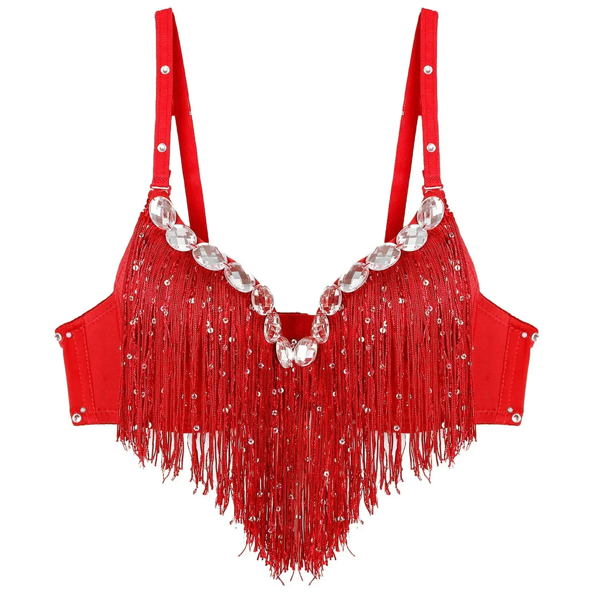 The Stardust Oasis Sirena – Sequined Tassel & Rhinestone Push-Up Belly Dance Bra Top