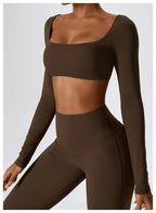 Yoga Shirts Fitness Long Sleeve Women Sport Crop Top Women Square Neck Gym Top Yoga T-Shirt Clothing Casual Quick Dry Sportswear Luxlife Brands