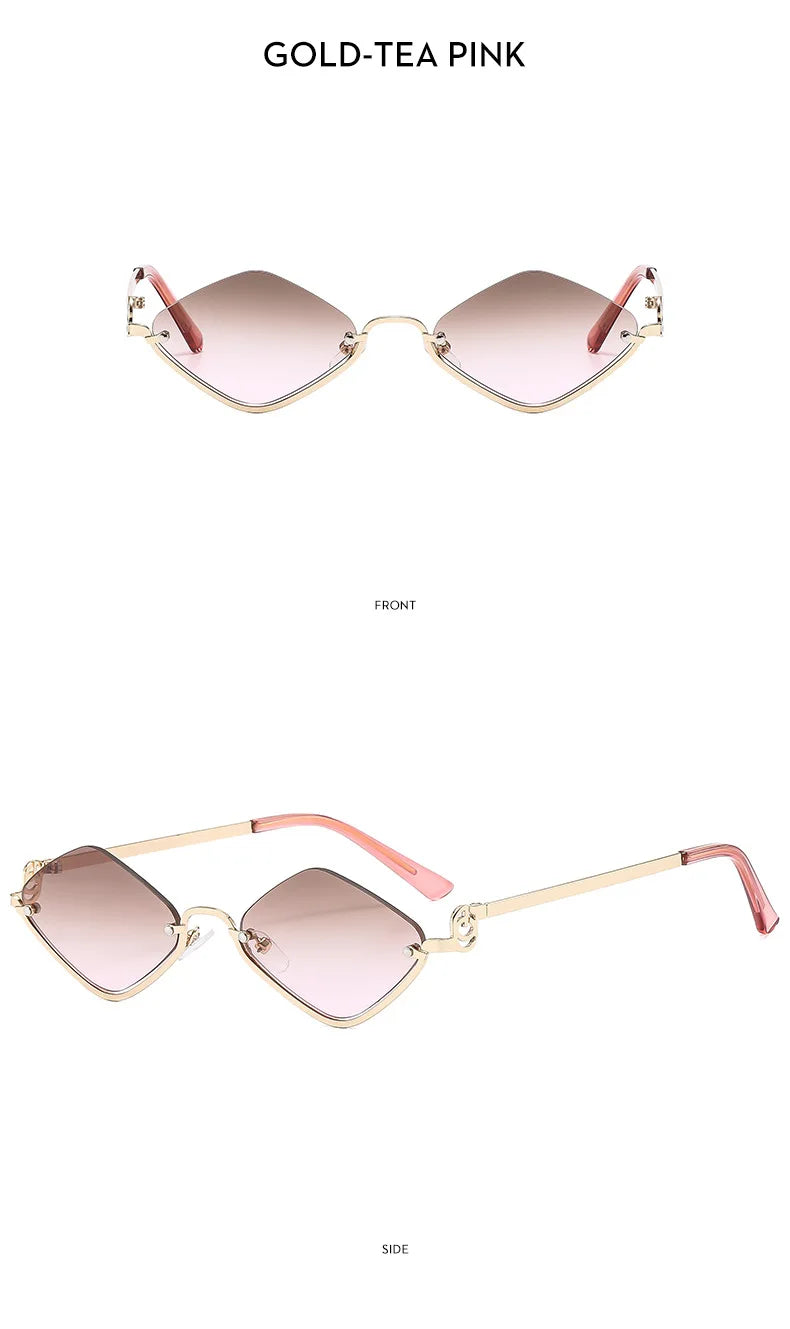 Fashion Small Polygonal Sunglasses Women Brand Metal Half Frame Glasses Ladies Hipster Sexy Cat Eye Shades Vintage