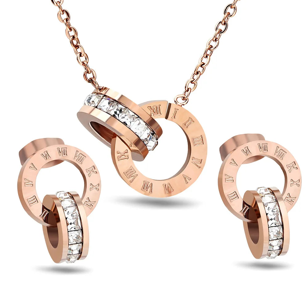 Fairladyhood Lucky Roman Digital Pendant Necklace Set Stainless  Steel Clavicle Pendant Fashion Wild Stainless Steel Jewelry Set Luxlife Brands