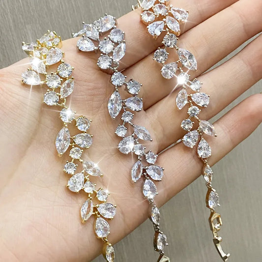 Uilz Luxury Leaf Shaped Bracelet White Gold Color AAA Cubic Zirconia Bracelets Gift for Women Prom Evening Party Jewelry LUXLIFE BRANDS
