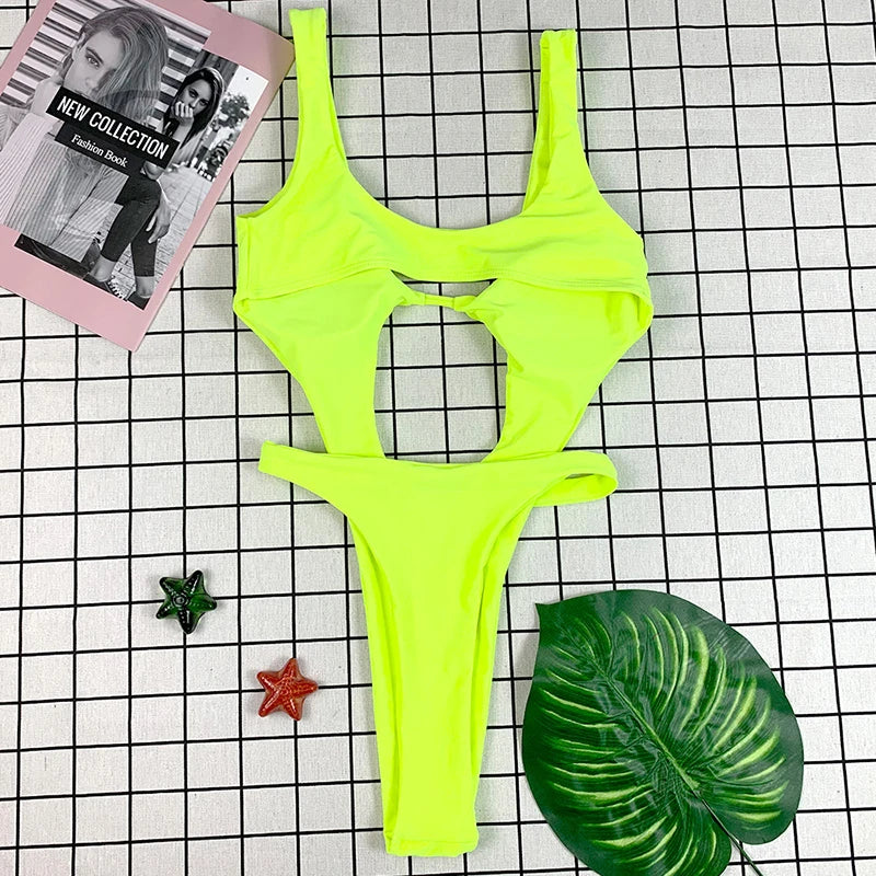 DEAT Fashion Women's New Hollow Out Lace Up One-piece Swimsuit High Elasticity Beach Vacation Style Bikini Female Trend 11A04793