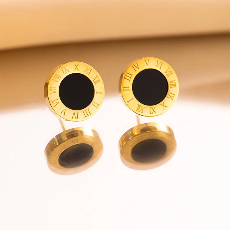 Stainless Steel Roman Number Jewelry Set For Women Black Shell Inlays, Colorfast & Stylish - Includes Bracelet, Necklace Earring Luxlife Brands