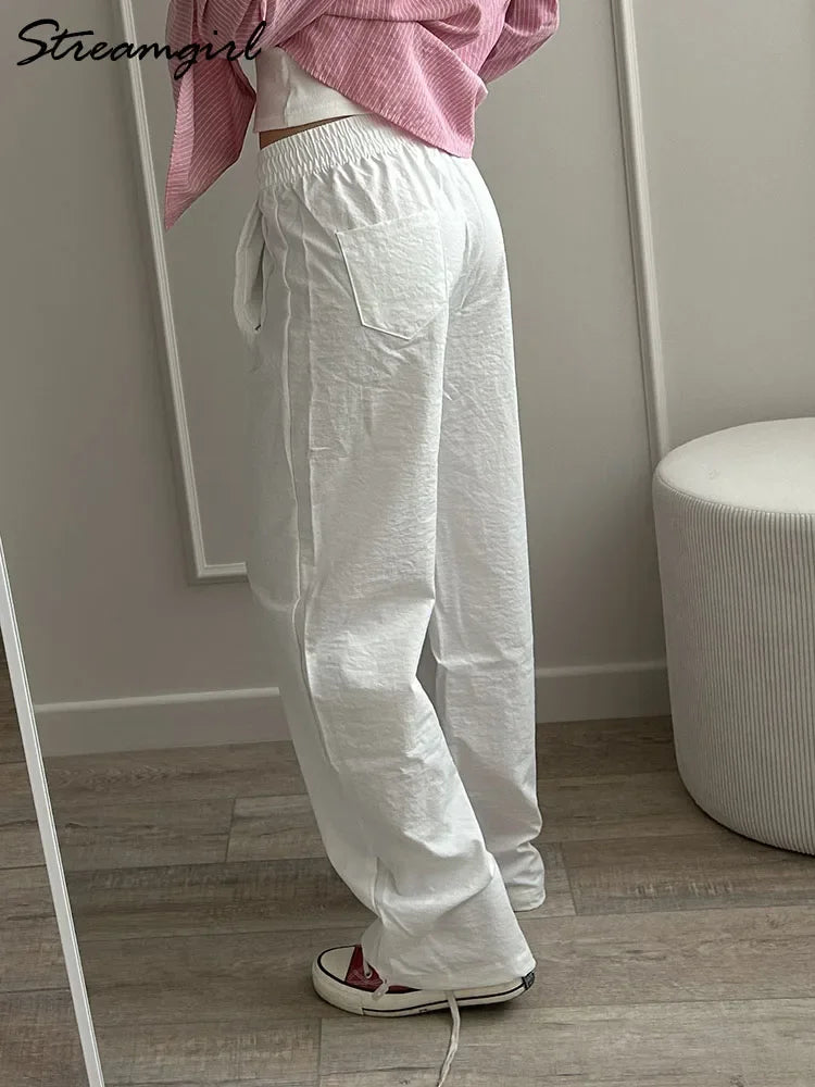 White Sweatpants For Women High Waist Loose Joggers Straight Trousers Female Black Spring Summer Casual Woman Long Pant Wide Leg