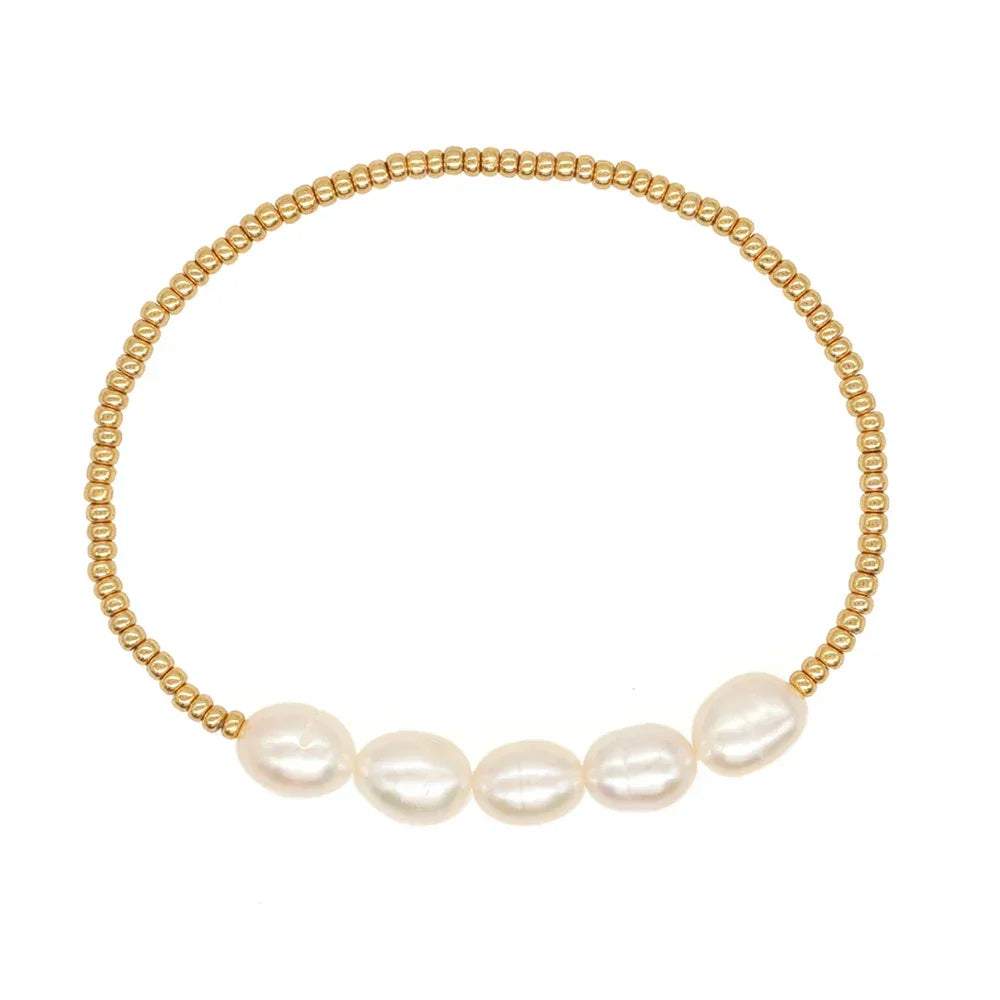 Bohemian Luxury Freshwater Pearl Women Handmade Stretch Summer Couple Gift Boho Fashion Jewelry Golden Miyuki Seed Bead Bracelet