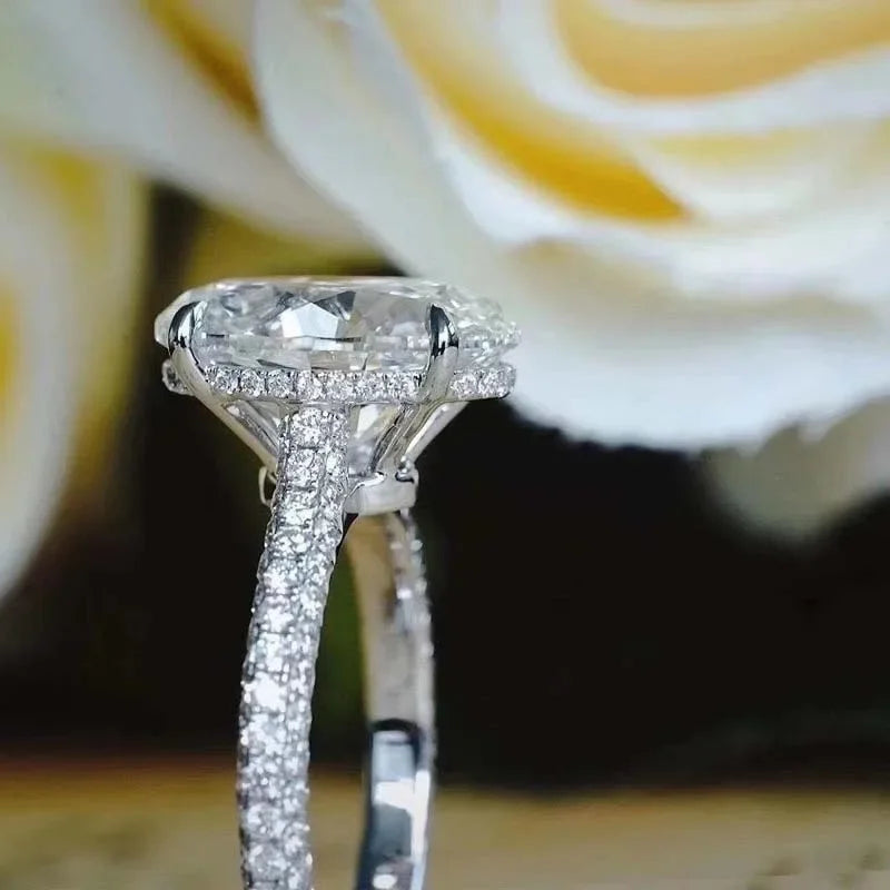 New 925 Sterling Silver Oval 4ct Lab Diamond Ring  Engagement Wedding Band Gig Stone Rings for Women Bridal Jewelry Gift