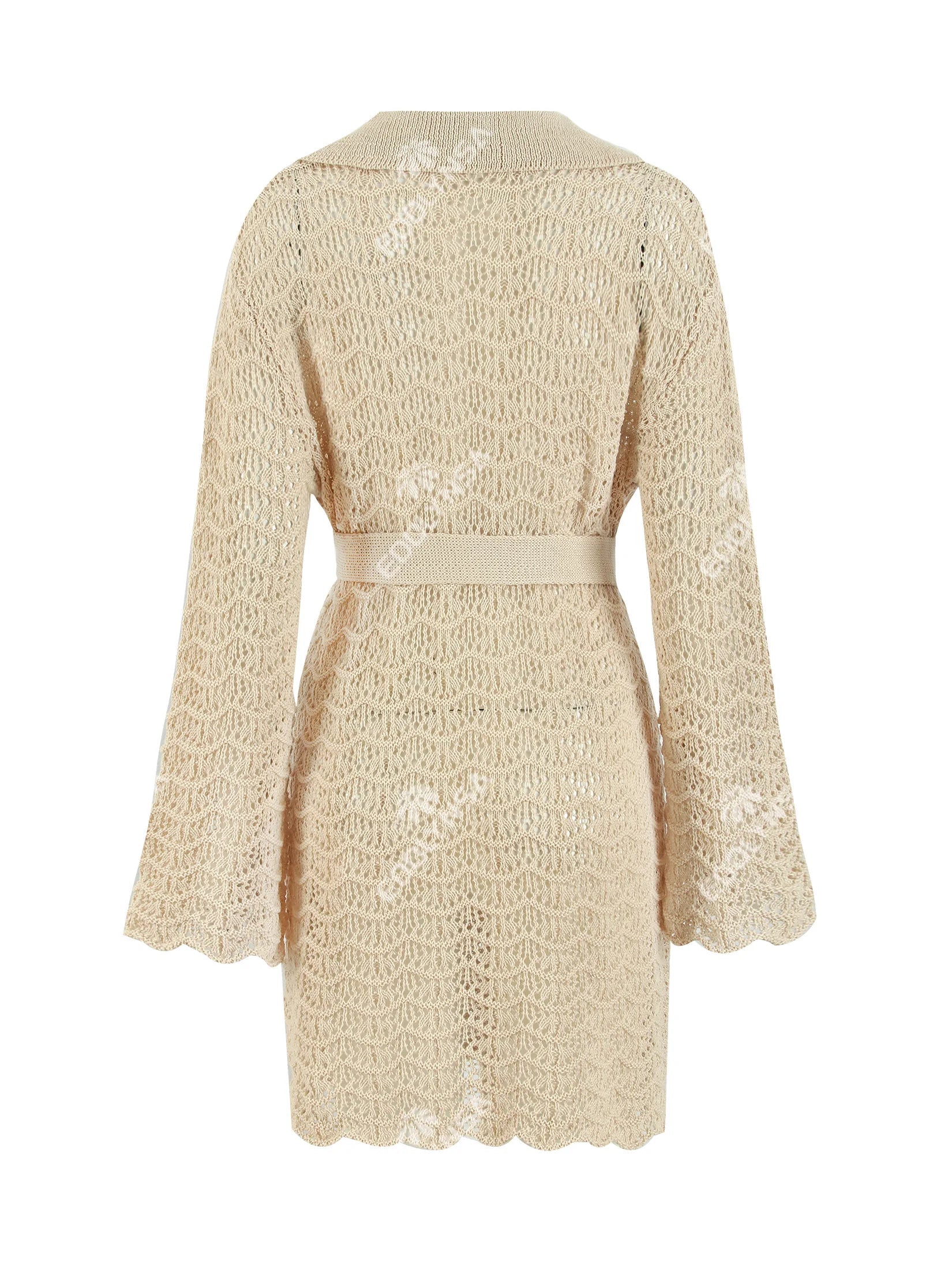 Sexy Shirt V-neck Bell Sleeve Hollow Out Knitted Belted Beach Mini Dress 2025 Summer Swimsuit Cover Up Women's Casual Outfit K16 Luxlife Brands