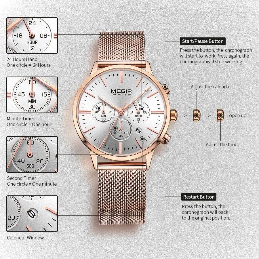 MEGIR Brand Luxury Women Watches Fashion Quartz Ladies Watch Sport Relogio Feminino Wristwatch Waterproof Dress Clock 2011 LUXLIFE BRANDS