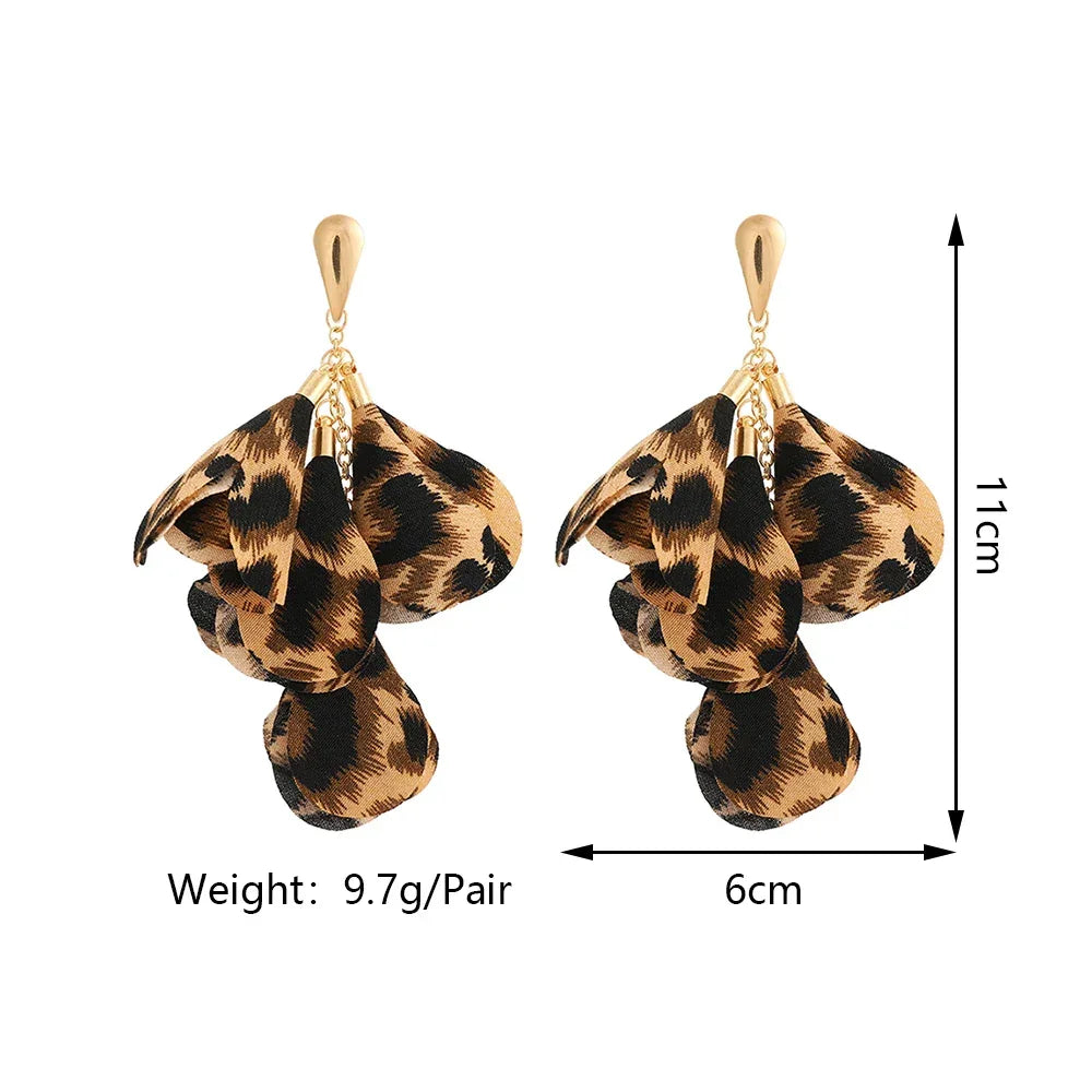 Boho Fashion Elegant Leopard Flower Long Tassel Dangle Earrings For Women Luxury Designer Wedding Party Jewelry Ear Accessories