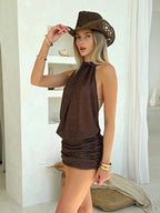 Sexy Knit Mini Dress 2025 Summer Chic Backless Wrap Lace-up Beachwear Swimsuit Cover Up Women's Party Outfits Club Dresses K227 Luxlife Brands