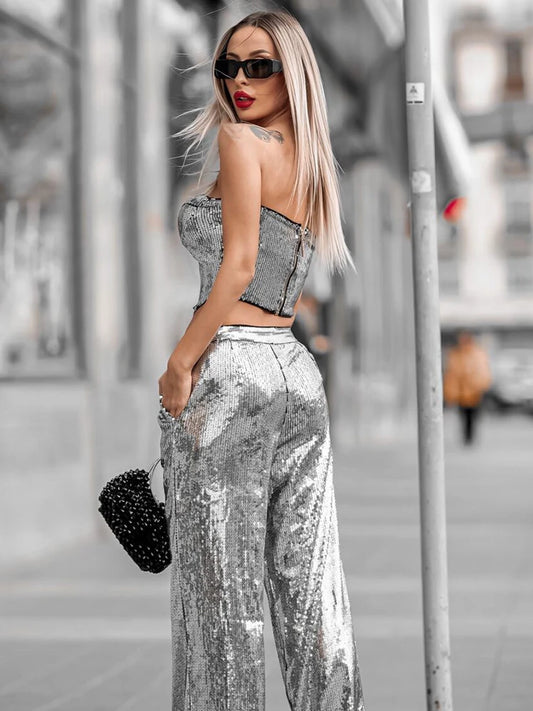 Sinister Silver Sequin Top & Pants Set