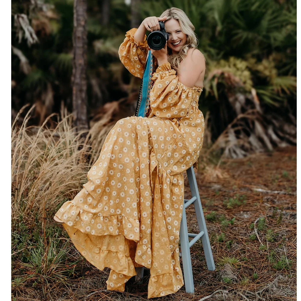 Daisy Printed Cotton Maternity Photo Shoot Gown