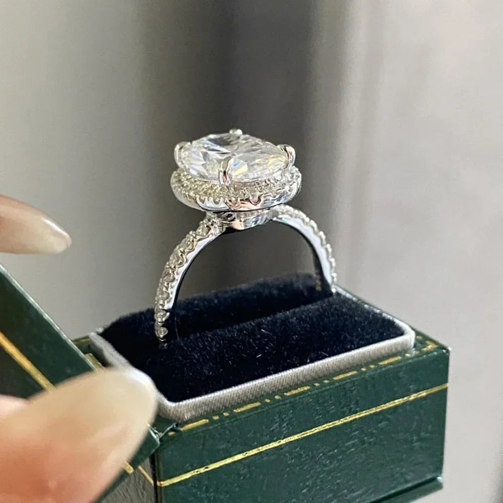 3CT 5CT Oval Halo Moissanite Engagement Ring GRA Certified l D Color Diamond 925 SS