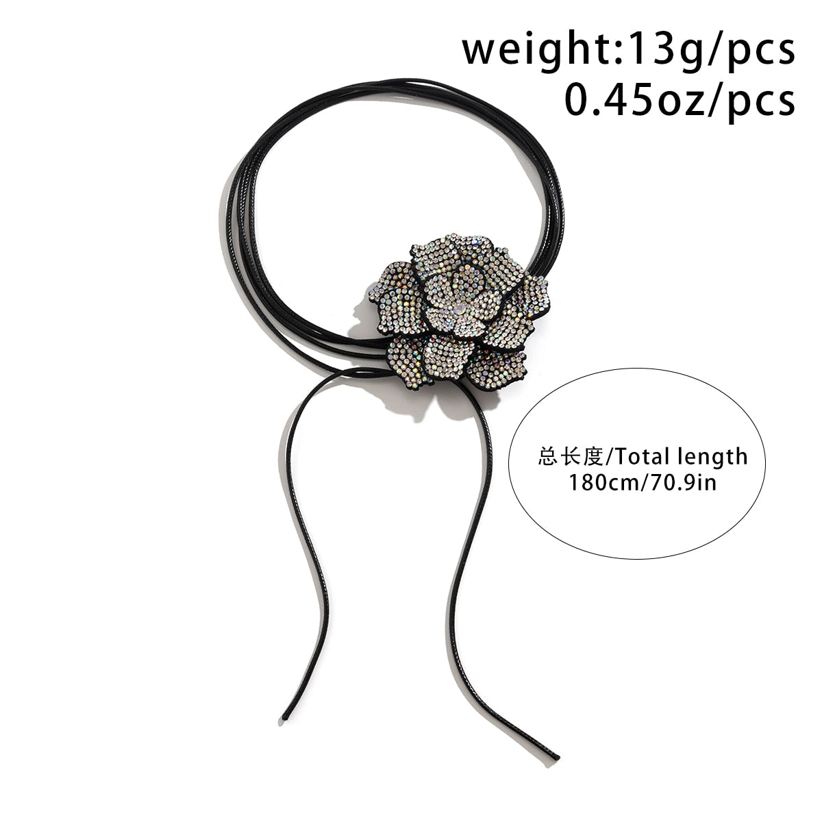 IngeSight.Z Luxury Full Rhinestone Big Rose Flower Choker Necklace Women Black Leather Wax Rope Clavicle Chain Adjustable Neck