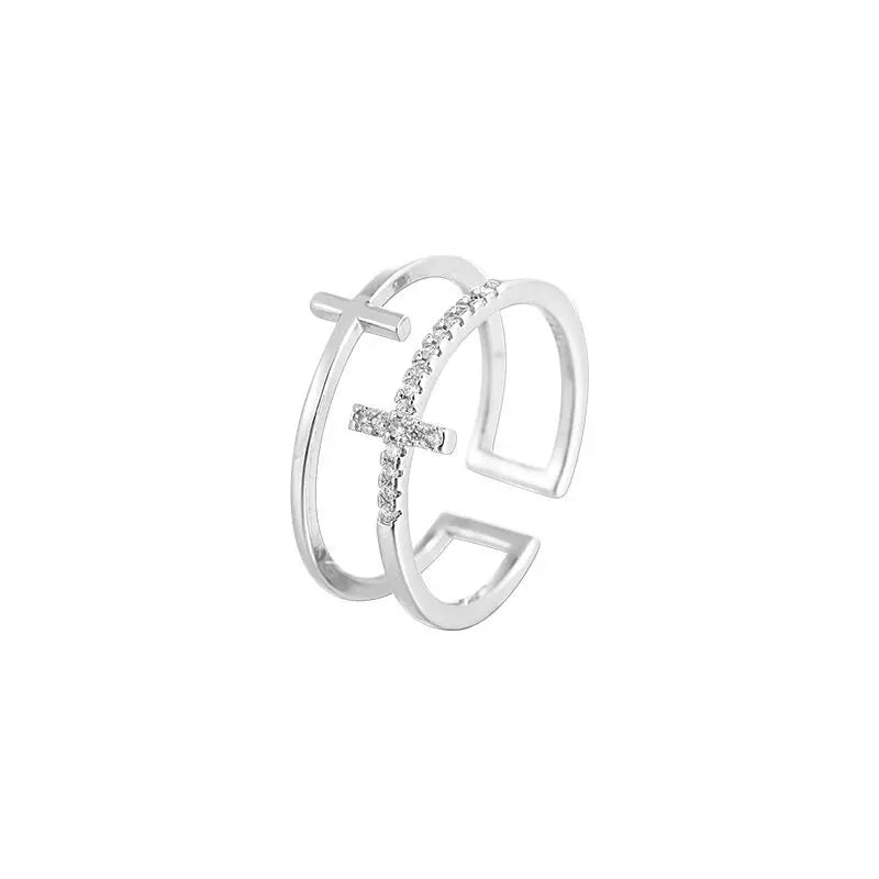 925 Sterling Silver Double Cross Zircon Ring LUXLIFE BRANDS