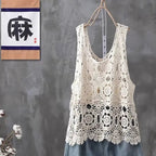 2024 Women Beach Crochet Daily Hollow Out Knit Loose-fitting Round Collar Spaghetti Strap Crop Top Scalloped Loose Vest L45 Luxlife Brands