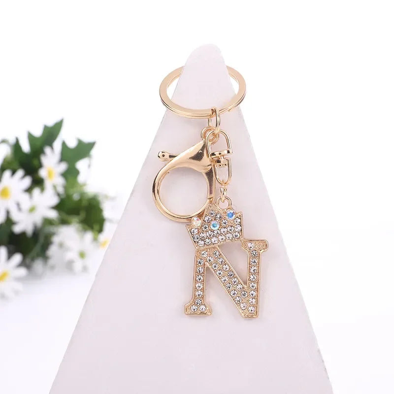 Luxury Crown 26 Letter Metal Keyring Fashion Rhinestone Keychain LUXLIFE BRANDS