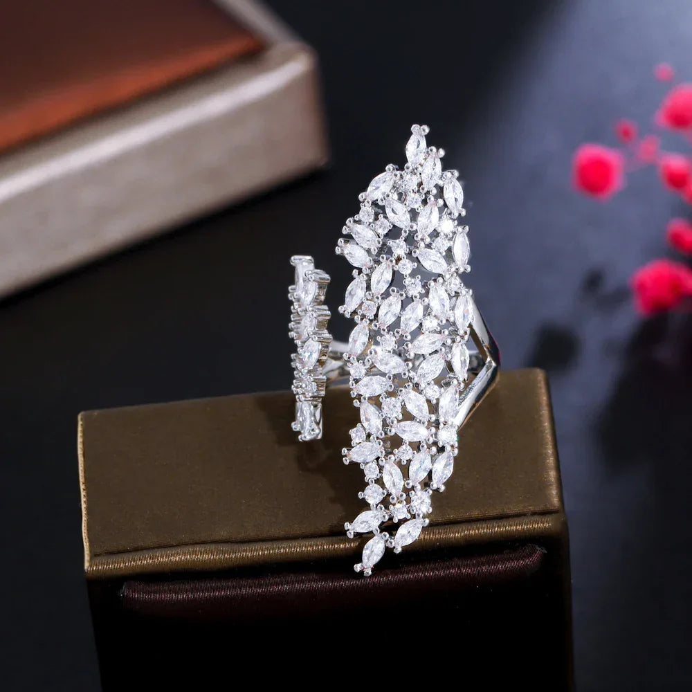 CWWZircons Adjustable Sparkly Big Chunky White Cubic Zirconia Pave Setting Women Party Engagement Long Finger Rings Jewelry R253 LUXLIFE BRANDS