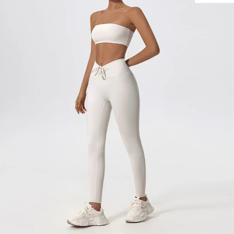 Ctenkevet Women Strapless Bra Suits Gym Workout Yoga Outfit Female Fitness Crop Top Outdoors Activewear Women Underwear Set