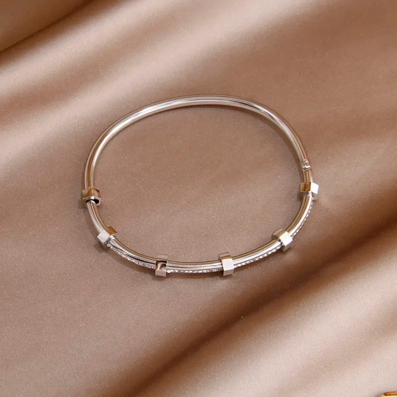 Classic Stainless Steel Open Bangles&bracelets for Women Fashion Brand Jewelry Delicate Full Crystal Bangles LUXLIFE BRANDS