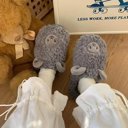 Cartoon Cute Cotton Slippers Autumn and Winter Indoor Home Couple Slippers Warm Faux Fur Slippers Girl Heart Cotton Shoes Winter