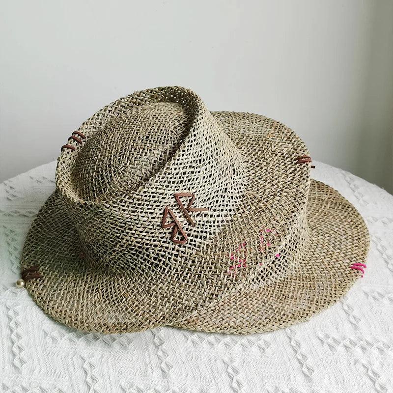 Designer French Elegant Women's Summer RB Letter Straw Hat Wide Brim Breathable Sun Protect Fashionable Beach Vacation Sun Hat