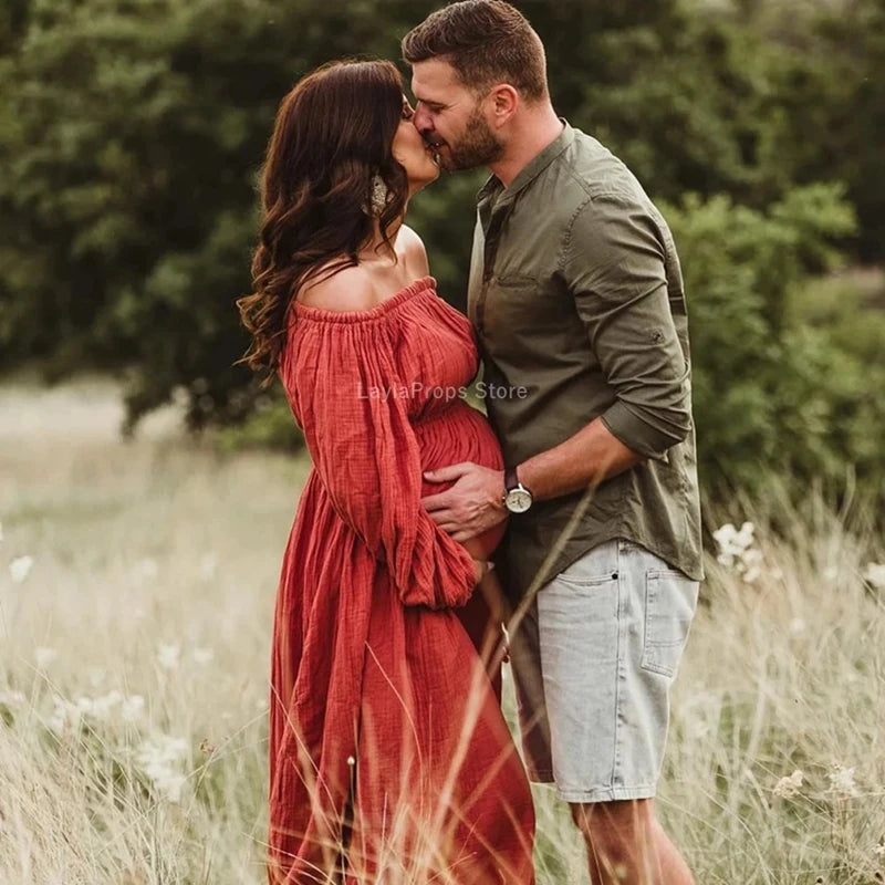 Boho Linen Maternity Photo Shoot Dress