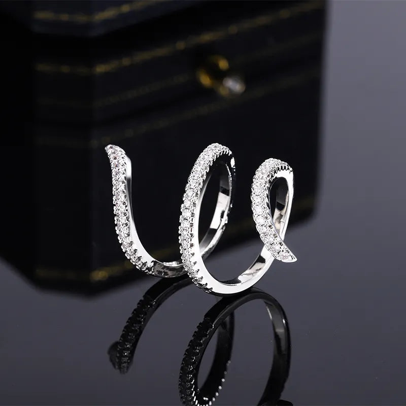 New Fashion 925 Silver Ring Geometric Zircon Ring Irregular Line Ring Personality Simple Engagement Wedding Jewelry LUXLIFE BRANDS
