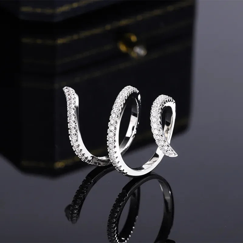 New Fashion 925 Silver Ring Geometric Zircon Ring Irregular Line Ring Personality Simple Engagement Wedding Jewelry LUXLIFE BRANDS