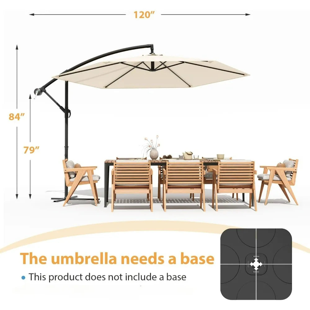 Outdoor Parasol Offset Umbrella 10FT Cantilever Patio Hanging Umbrella Outdoor Market Umbrella With Crank  Garden Parasol