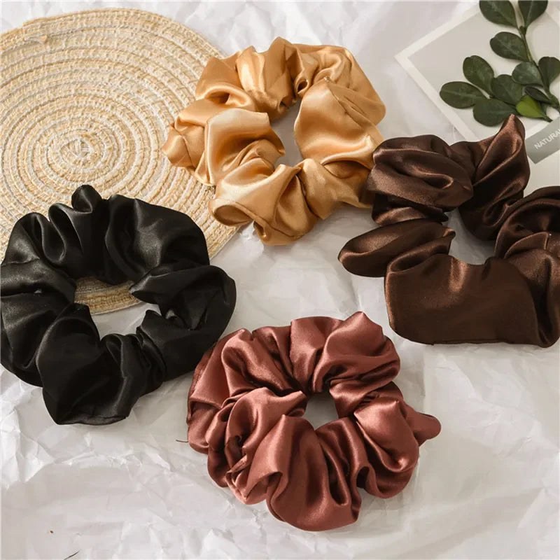 Silk Satin Scrunchies Headband Large Elastic Rubber Hair Band Women Gilr Ponytail Holder Hair Ties Accessories Satin Hair Rope LUXLIFE BRANDS