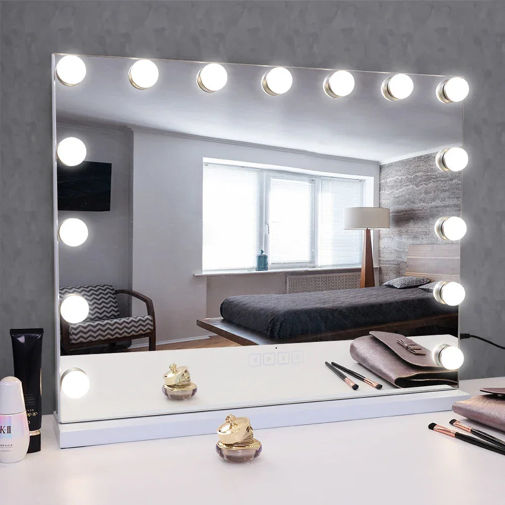 Large Bluetooth Vanity Mirror Makeup Mirror with Lights Hollywood Mirror Touchscreen Control Cosmetic Mirrors with 15 LED Bulbs LUXLIFE BRANDS