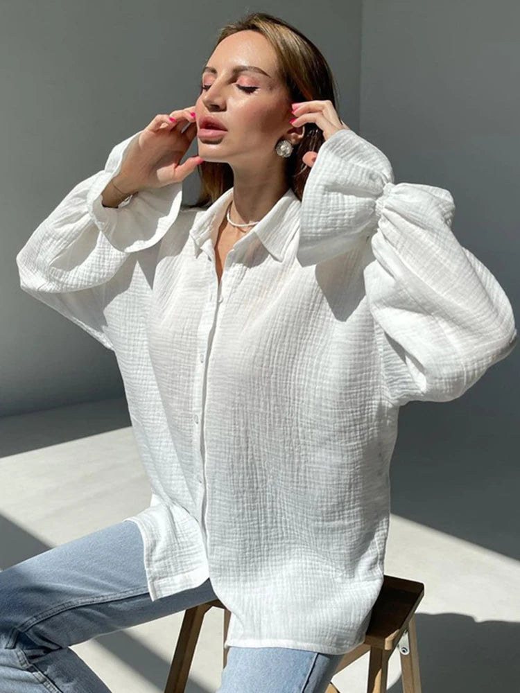 2023 Autumn Winter Women Solid White Office Loose Shirt Long Sleeve Elegant Ladies Blouse For Woman