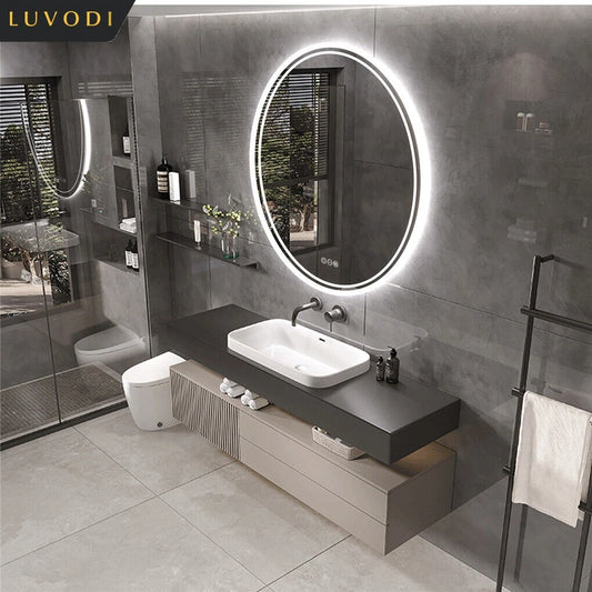 LUVODI Intelligent Illuminate Big Round Mirror for Bathroom Touch Screen Dimmable Anti-fog Bathroom LED Light Mirror