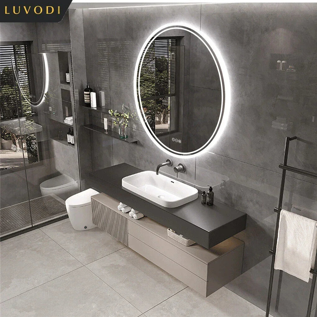 LUVODI Intelligent Illuminate Big Round Mirror for Bathroom Touch Screen Dimmable Anti-fog Bathroom LED Light Mirror LUXLIFE BRANDS