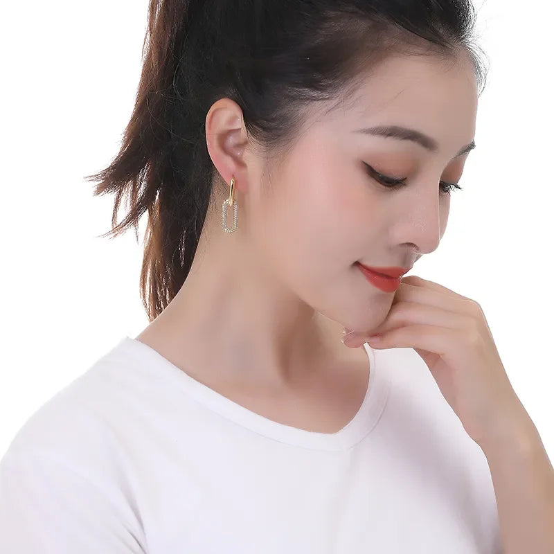 LOVBEAFAS Brand Gold Color Geometric Oval Rectangle Hoop Earrings For Women Zircon Wedding Jewelry Elegant Female Dangle Earings LUXLIFE BRANDS