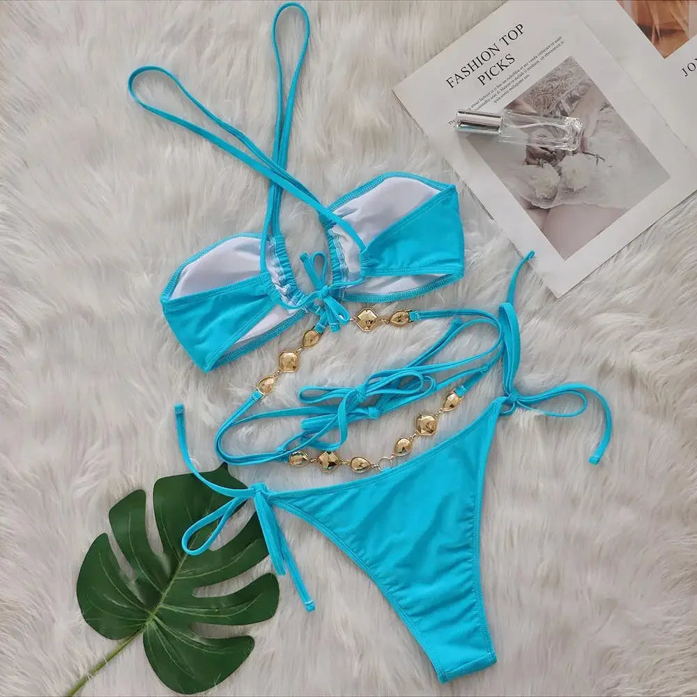 Pink Sexy Bikinis Swimsuit With Rhinestones Women Swimwear Female Push Up Bikini Beach Swim Wear Bathing Suit Pool Bather 2025 Luxlife Brands